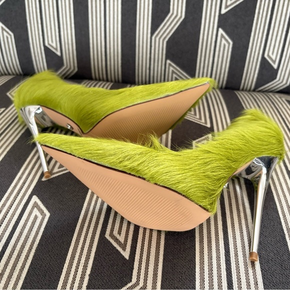 Lime Green Faux Fur Heels - Picture 2 of 7